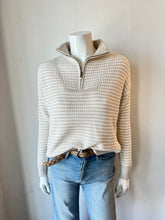 Load image into Gallery viewer, J Society Zip Mini Striped Shaker Sweater- Oatmeal / White Stripe