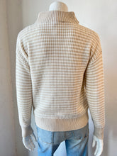 Load image into Gallery viewer, J Society Zip Mini Striped Shaker Sweater- Oatmeal / White Stripe