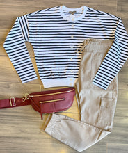 Load image into Gallery viewer, Lilla P - Rib Trim Cardigan - Navy/White