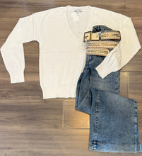 Load image into Gallery viewer, J Society Pointelle V-Neck Sweater - White