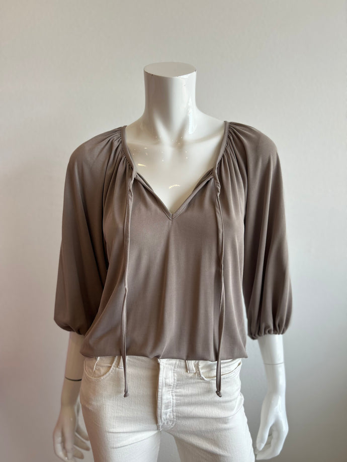 Veronica M- Split Neck Top- Chai