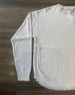 J Society - Pullover Sweater Distressed Crew - White