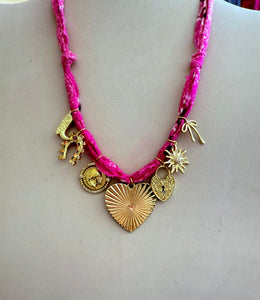Mandriana - Vintage Bandana Charm Necklace - Pink