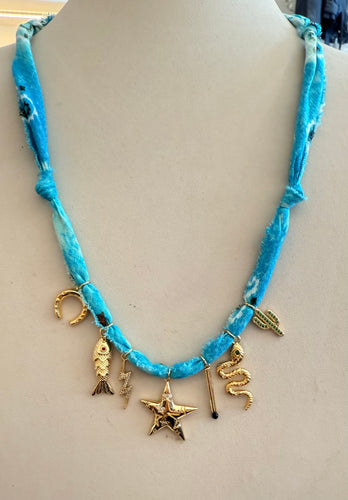 Mandriana - Vintage Bandana Charm Necklace - Turquoise