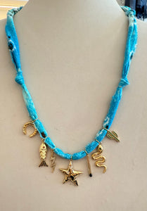 Mandriana - Vintage Bandana Charm Necklace - Turquoise