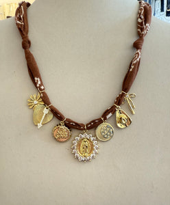Mandriana - Vintage Bandana Charm Necklace - Chocolate