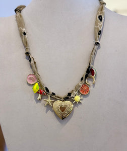 Mandriana - Vintage Bandana Charm Necklace - Taupe