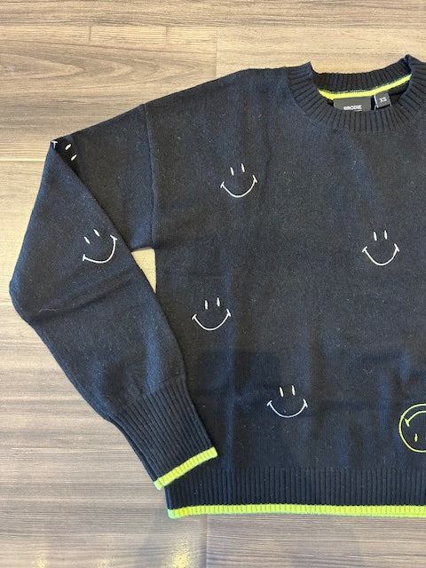 Brodie - Embroidery Smiley Crew Sweater - Black