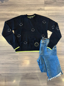 Brodie - Embroidery Smiley Crew Sweater - Black