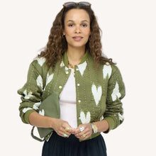 Load image into Gallery viewer, Kerri Rosenthal - Ikat Heart Bomber - Army Green-Natural