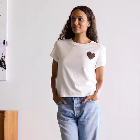 Kerri Rosenthal - Suke Imperfect Heart Patch Tee - White/Brown