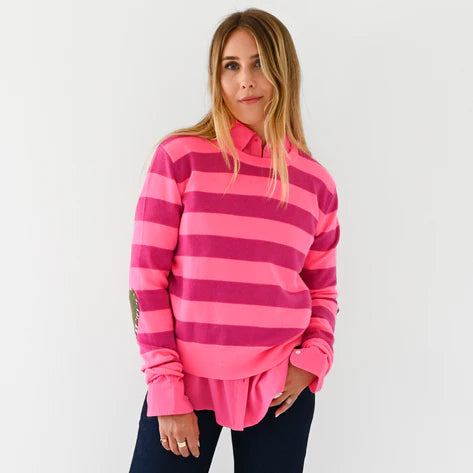 Kerri Rosenthal - Patchwork Pullover - Happy Stripes Neon Pink