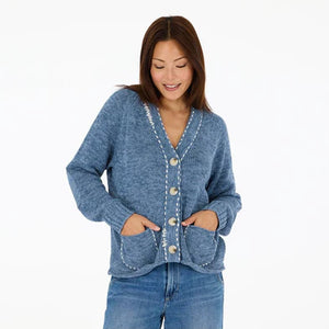 Kerri Rosenthal - Short Poppy Smiley Cardigan - Indigo Blue