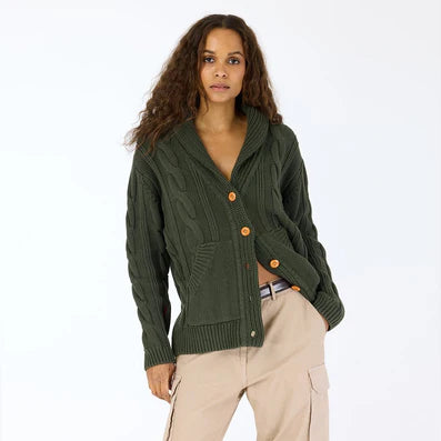 Kerri Rosenthal -Shawl Collar Helen Sweater - Pine Green