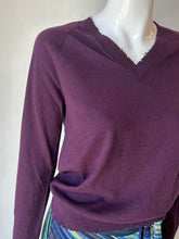 Load image into Gallery viewer, Minnie Rose- Cotton/Cashmere Distressed V-Neck Sweater Loganberry