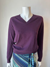 Load image into Gallery viewer, Minnie Rose- Cotton/Cashmere Distressed V-Neck Sweater Loganberry