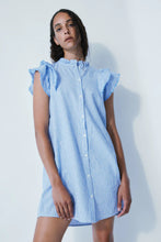 Load image into Gallery viewer, Melissa Nepton - Lorde Frill Button-Up Stripe Dress - Thin Blue Stripe
