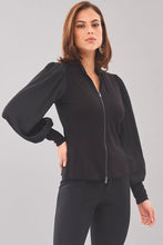 Load image into Gallery viewer, Lola &amp; Sophie - Balloon Sleeve Zip Front Rib Top - Black