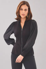 Load image into Gallery viewer, Lola &amp; Sophie - Balloon Sleeve Zip Front Rib Top - Black