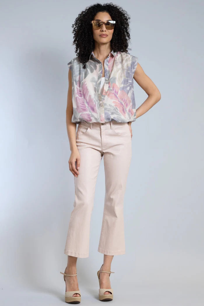 Lola & Sophie Coated Kick Flare Crop Jean - Pink