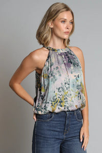 Lola and Sophie Bubble Halter Top - Plum Garden