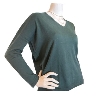 Minnie Rose V Neck Pullover Sweater - Pine