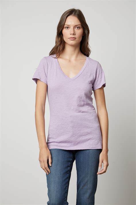 Velvet-  Lilith S/S V-Neck Tee - Lilac