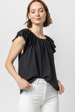 Load image into Gallery viewer, Lilla P - Ruffle Sleeve Keyhole Top - Black