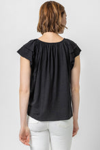 Load image into Gallery viewer, Lilla P - Ruffle Sleeve Keyhole Top - Black