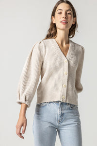 Lilla P - Puff Sleeve Cardigan Sweater - Coconut