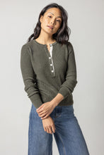 Load image into Gallery viewer, Lilla P Waffle Henley Sweater - Moss