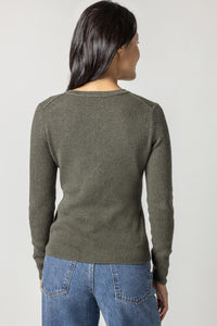 Lilla P Waffle Henley Sweater - Moss