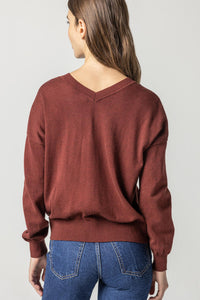 Lilla P - Easy Double V-Neck Sweater - Mahogony