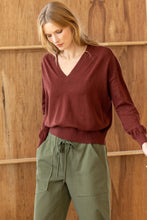 Load image into Gallery viewer, Lilla P - Easy Double V-Neck Sweater - Mahogony