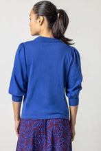 Load image into Gallery viewer, Lilla P Rib Trimmed Puff Sleeve Sweater - Cobalt