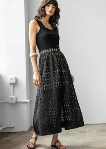 Lilla P - Eyelet Side-Button Maxi Skirt - Black