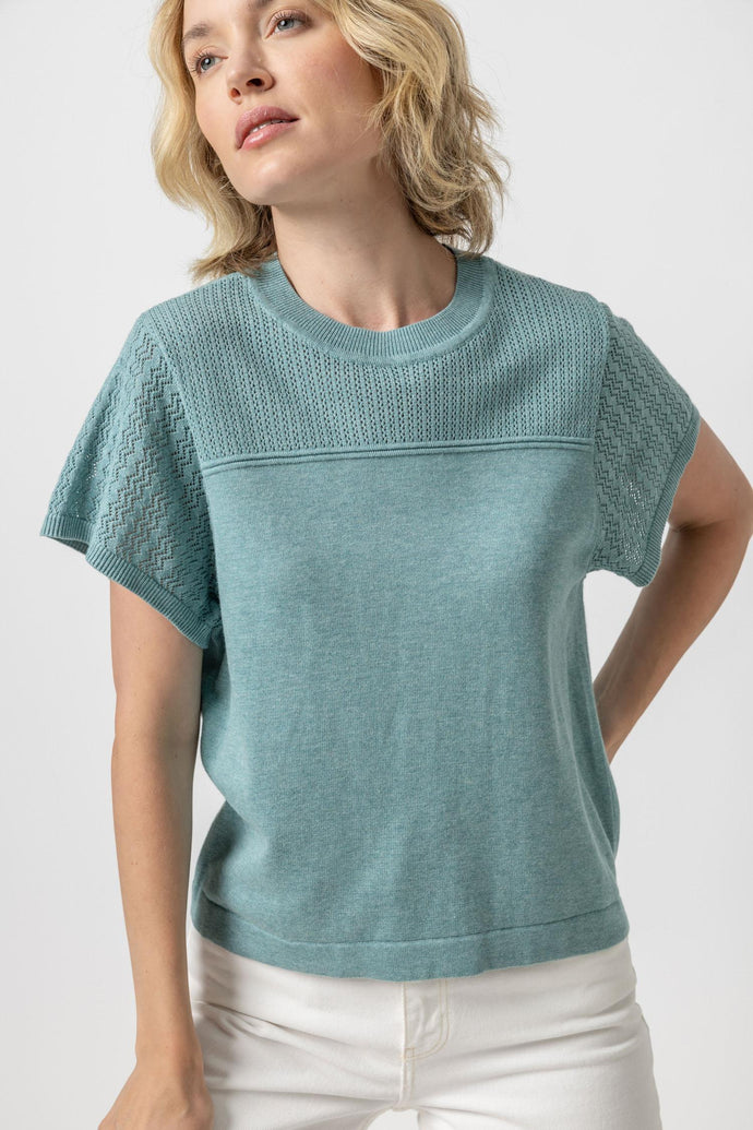 Lilla P Pointelle Crewneck Sweater - Sea Blue