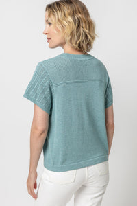 Lilla P Pointelle Crewneck Sweater - Sea Blue