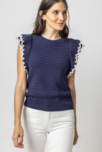 Load image into Gallery viewer, Lilla P Tipped Sleeve Crewneck Sweater - Navy
