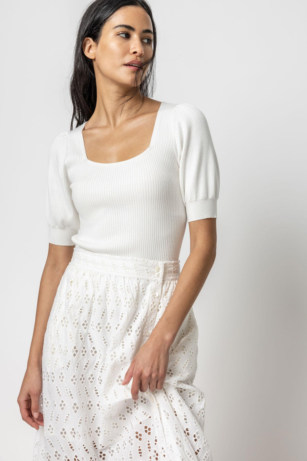 Lilla P Full Sleeve Square Neck Sweater - White