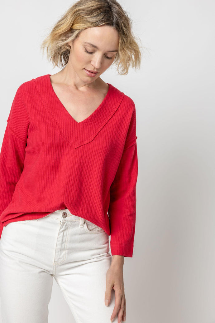 Lilla P Easy Dropped Shoulder V-Neck - Cerise