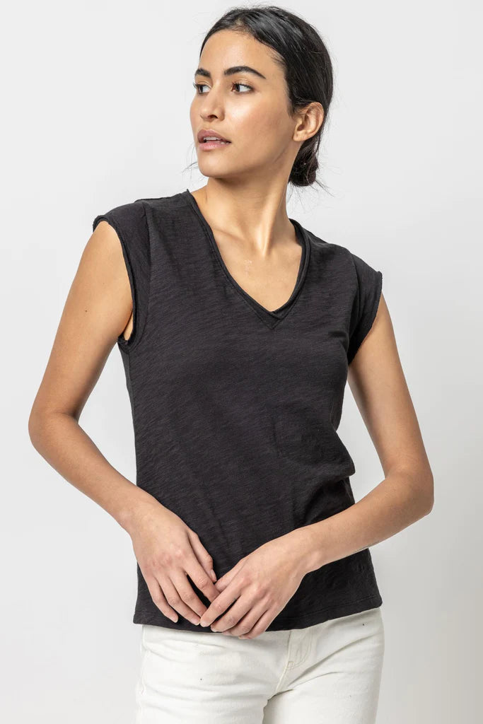 Lilla P - LP Cap Sleeve V-Neck - Black