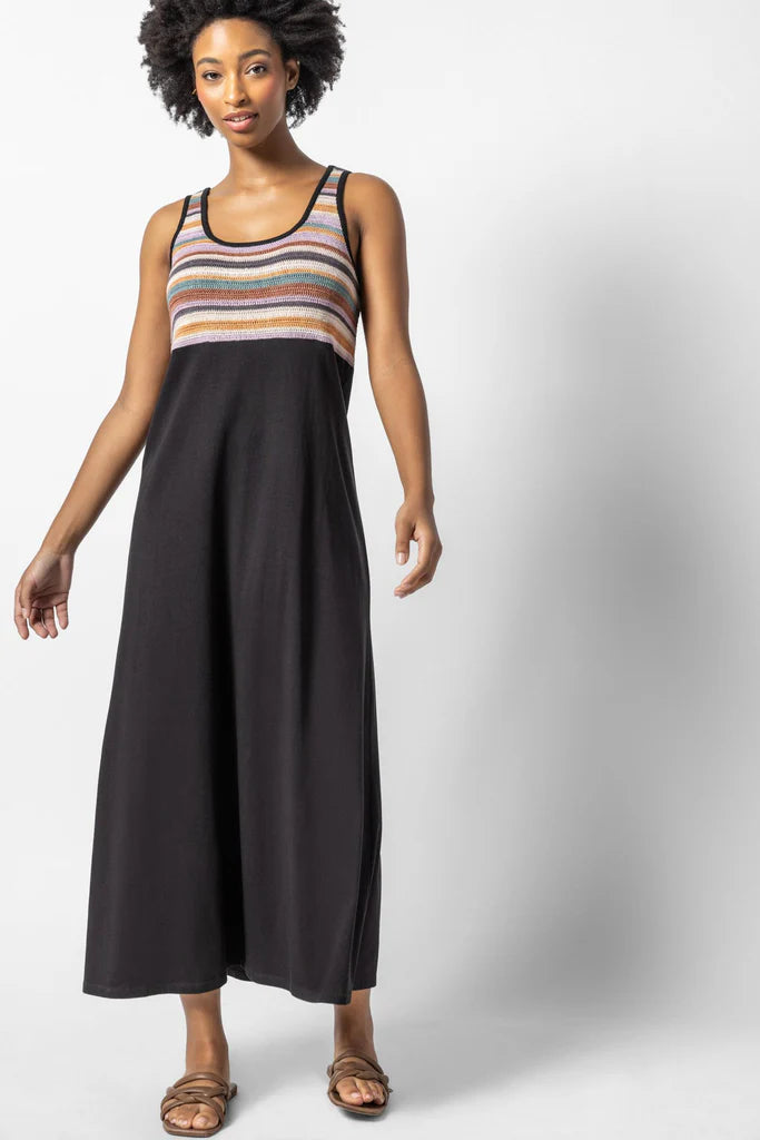 LILLA P Crochet Insert Maxi Dress Black/ Multi / Small