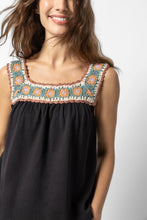 Load image into Gallery viewer, Lilla P Crochet Trim Tank - Black Multi