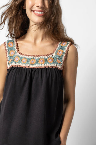 Lilla P Crochet Trim Tank - Black Multi