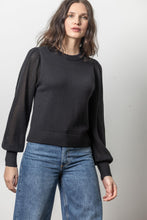 Load image into Gallery viewer, Lilla P - Pointelle Sleeve Crewneck Sweater - Black