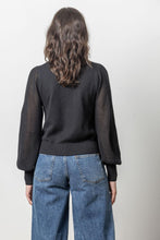 Load image into Gallery viewer, Lilla P - Pointelle Sleeve Crewneck Sweater - Black