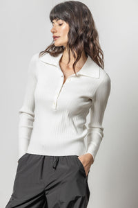 Lilla P - Polo Collar Henley Sweater - White