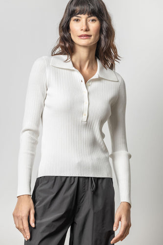 Lilla P - Polo Collar Henley Sweater - White