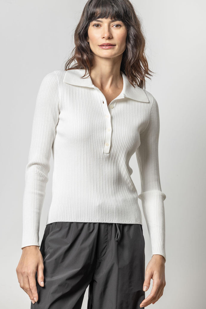 Lilla P - Polo Collar Henley Sweater - White